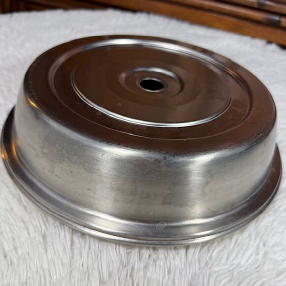 Vintage Vollrath 10.5" Stainless Steel Satin Finish Finger Hole Dome Plate Cover - Picture 2 of 8